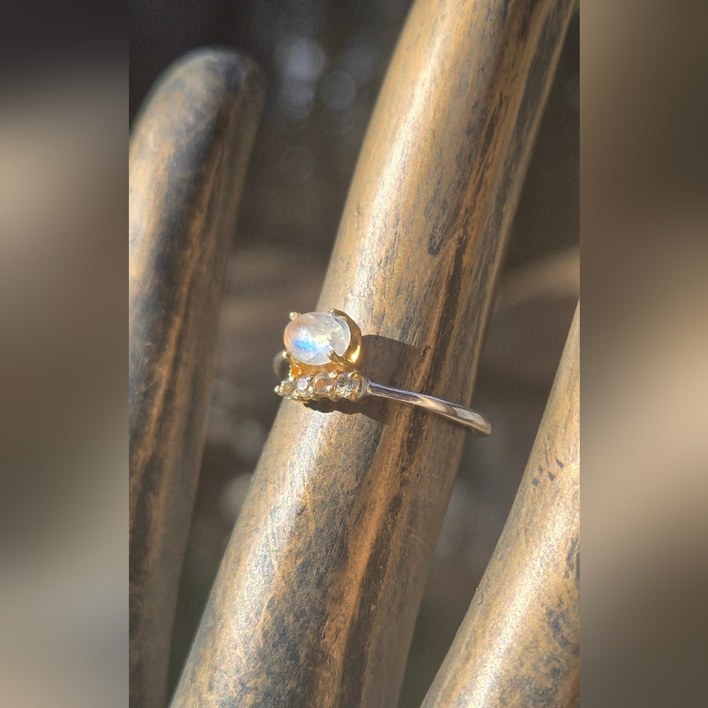 Moonstone & Topaz Natural Gemstone Sterling & Gold Ring Sz7 - Picture 4 of 10